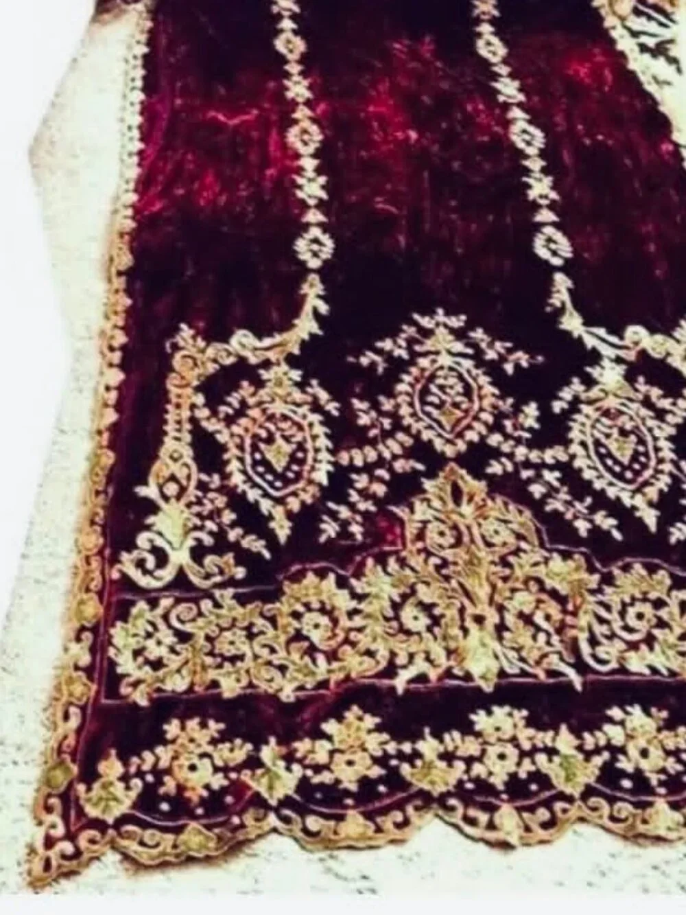 AA Baroque Burgundy Velour Antique Gold Brocade Drapery Panel Swag 100 x 38
